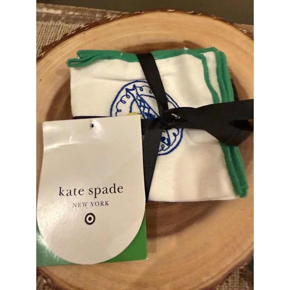 KATE SPADE X TARGET Embroidered Cocktail Napkins Set Of 4 White & Green New